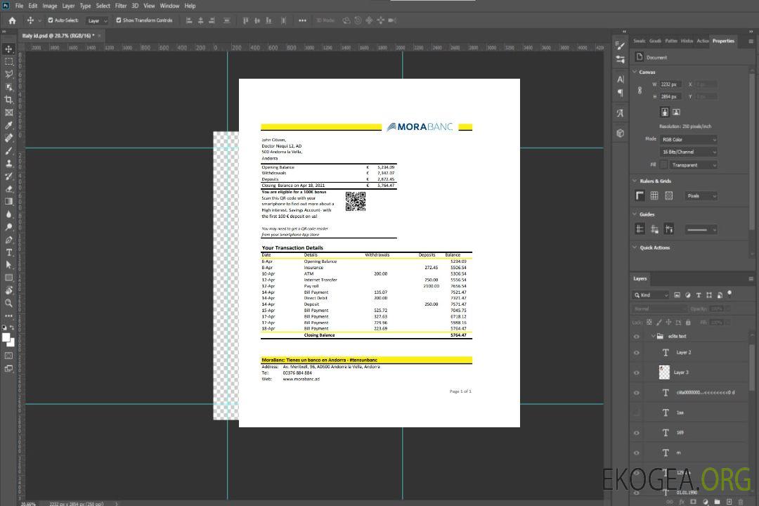 Modèle de relevé bancaire Andorre MoraBank au format Excel et PDF template